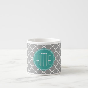 Tasse Expresso Quatrefoil gris avec le monogramme de menthe de