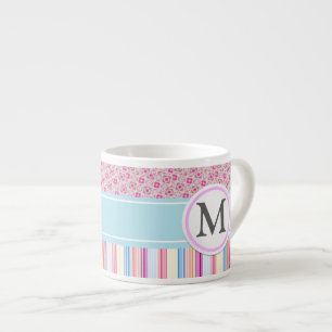 Tasse Expresso Rayures et motif roses