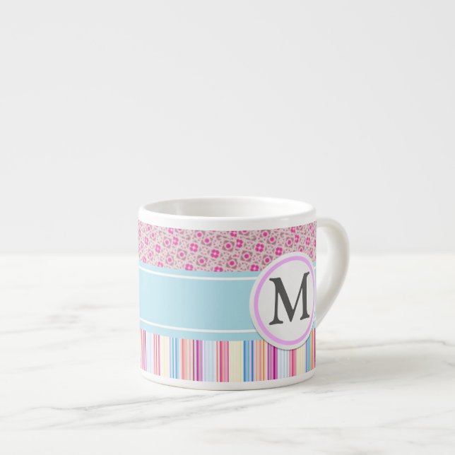 Tasse Expresso Rayures et motif roses (Devant droit)