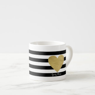 Tasse Expresso Rayures noires et blanches avec le coeur de