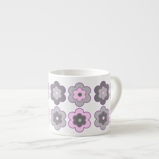 Tasse Expresso Retro Bubble Flowers (Pink and Grey) Pattern (Devant droit)