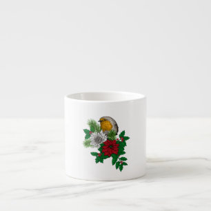 Tasse Expresso Robin rouge sur décoration de Noël
