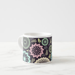 Tasse Expresso Rose pastel doux et fleur turquoise Vintage Botani