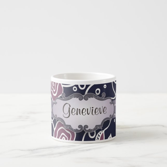 Tasse Expresso Roses en verre souillé de pourpre avec la plaque s (Devant)