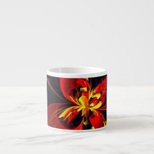Tasse Expresso Rouge Jaune Floral Moderne Résumé Modèle Art #10