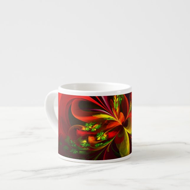 Tasse Expresso Rouge vert moderne Floral Abstrait Art Motif #05 (Devant gauche)
