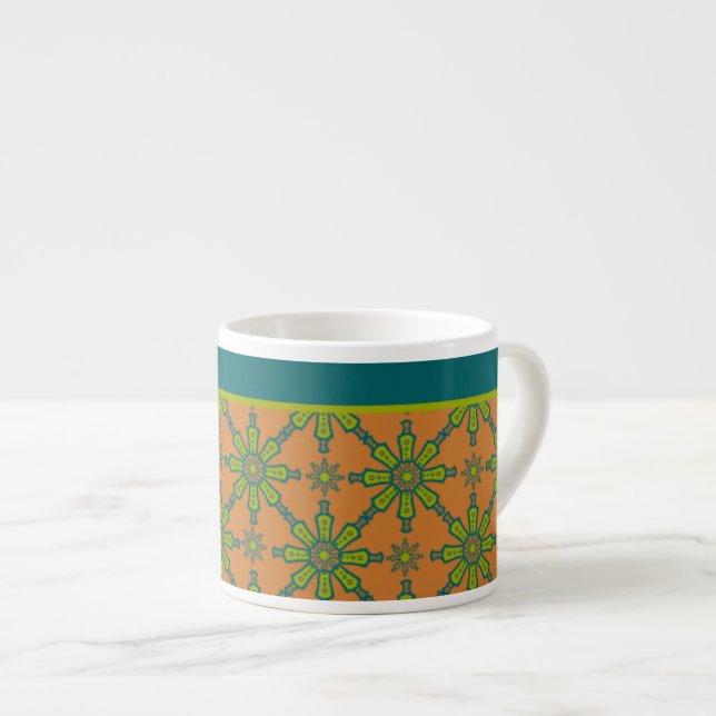 Tasse Expresso Rouille Tribale rayée, Vert, Mug Turquoise Espress (Devant droit)
