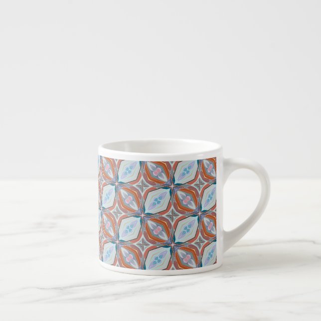 Tasse Expresso Rust unique, Turquoise, Bleu clair et rose Motif D (Droite)