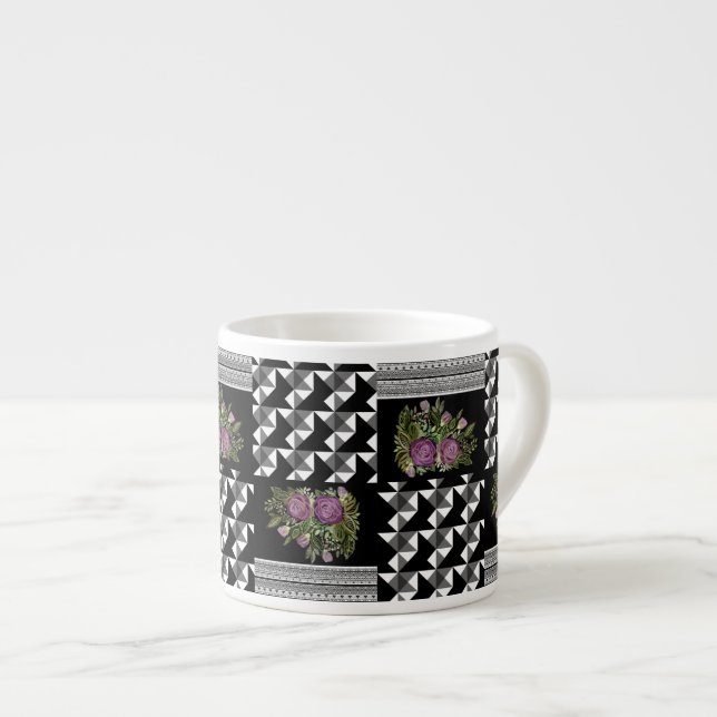 Tasse Expresso Rustique, patchwork, roses (Devant droit)