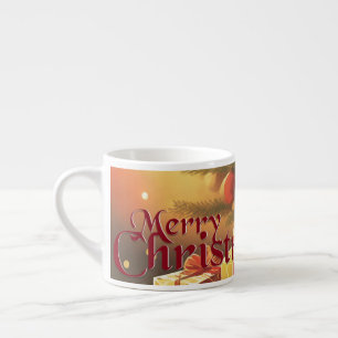 Tasse Expresso Sapin de Noël avec des cadeaux dorés