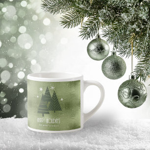 Tasse Expresso Sapins de Noël et Flocons de Neige Vert ID863