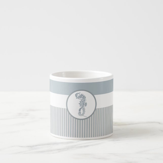 Tasse Expresso Seahorse Bleu Classique Nautique Élégant (Devant)