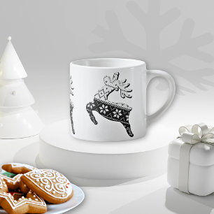 Tasse Expresso Silhouettes de rennes mignonnes Noir/Blanc Noël