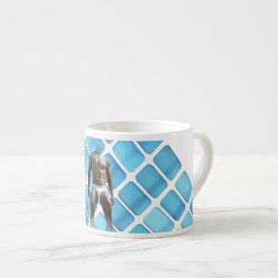 Tasse Expresso SlipperyJoe's homme musclé six-pack abs blanc sous