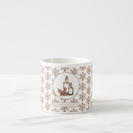 Tasse Expresso Snowflakes Bougies de Noël blanc et or Holly