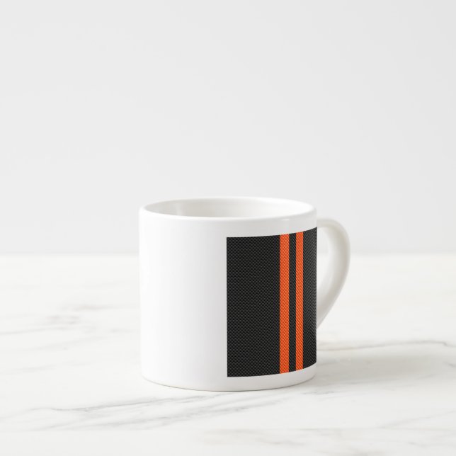 Tasse Expresso Sportif Vibrant Orange Stripes Carbone Fibre Style (Devant droit)