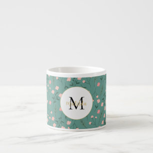 Tasse Expresso 'Spring Bloom', aqua et fleurs roses customisées