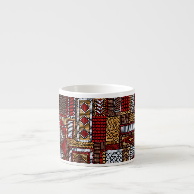 Tasse Expresso Style Patchwork Impression ethnique brodée (Devant)