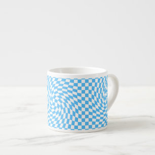 Tasse Expresso Style Warped À damiers Motif Bleu & Blanc
