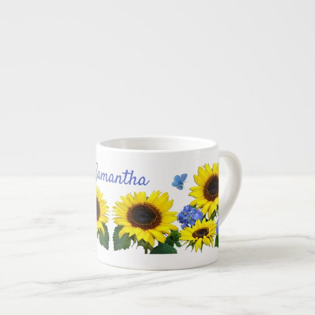 Tasse Expresso Sunflower et Hydrangea Nom personnalisé Café Mug (Devant droit)