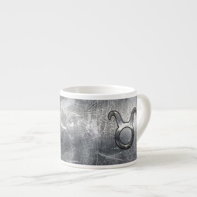 Tasse Expresso Symbole Taurus Zodiac Grunge Style Argent Distress (Devant droit)