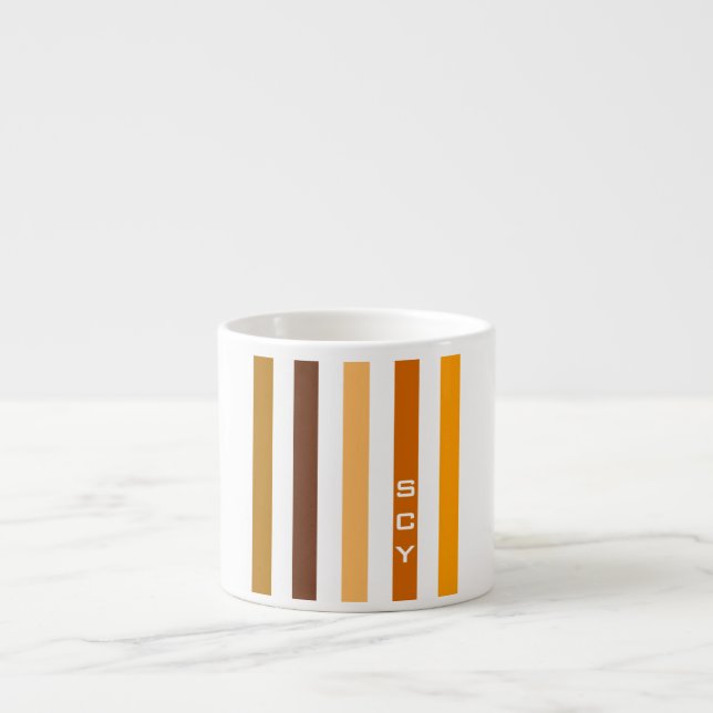 Tasse Expresso Tan Brown Orange Vertical Stripes Monogramme (Devant)