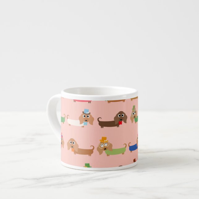 Tasse Expresso Teckels sur le rose (Devant gauche)