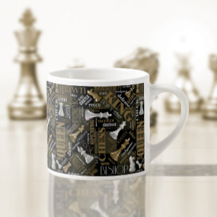 Tasse Expresso Termes et pièces d'échecs Argent et Or ID784