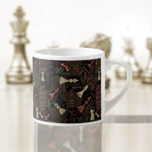 Tasse Expresso Termes et pièces d'échecs Cuivre et Or ID784