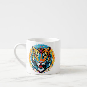 Tasse Expresso Tête de tigre couleurs arc-en-ciel peinture taches