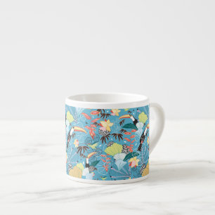 Tasse Expresso Texture tropicale avec des toucans et des colibris