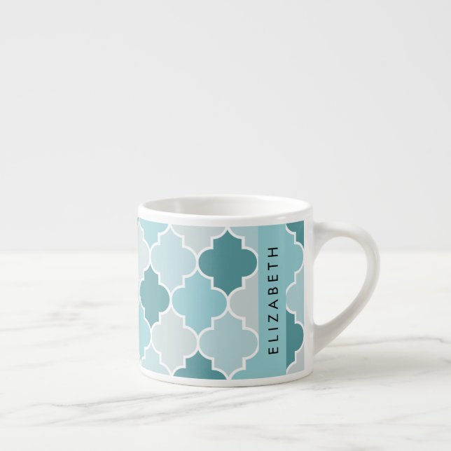 Tasse Expresso Trellis Bleu Marocain, Quatrefoil, Votre Nom (Droite)