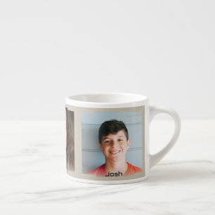 Tasse Expresso Trois photos et nom, cadre Sci-Fi beige