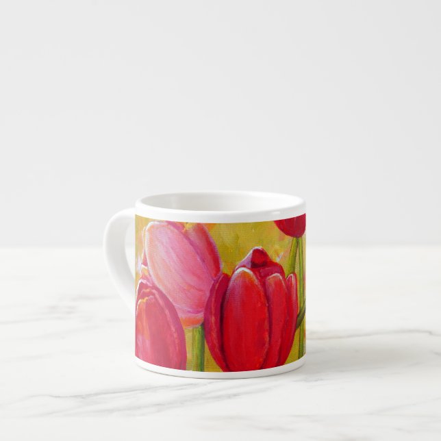 Tasse Expresso Tulipes roses et rouges Peinture de la vie (Devant gauche)