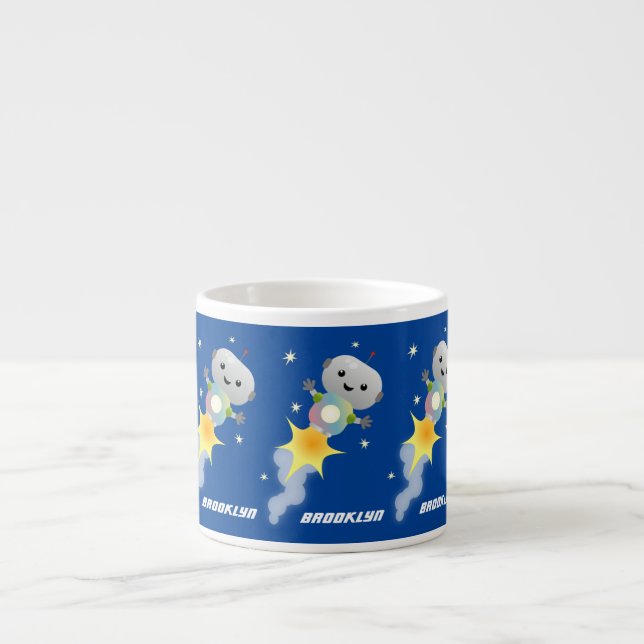 Tasse Expresso Un mignon robot volant dans l'espace dessin animé (Devant)