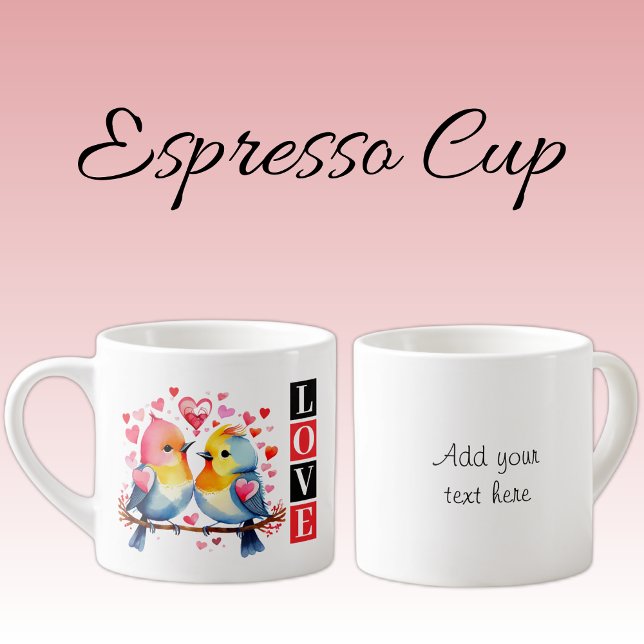 Tasse Expresso Valentine lovebirds custom text red (Créateur téléchargé)