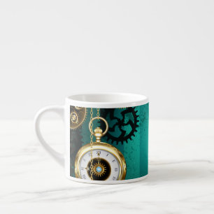 Tasse Expresso Veille bijoux Steampunk sur un Arrière - plan vert