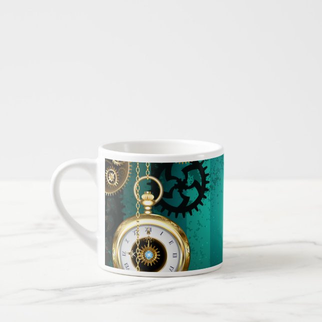 Tasse Expresso Veille bijoux Steampunk sur un Arrière - plan vert (Gauche)