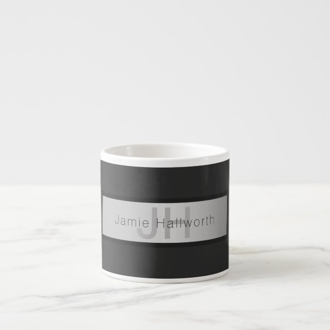 Tasse Expresso Votre nom et votre monogramme | Gris & Faux Silver (Devant)
