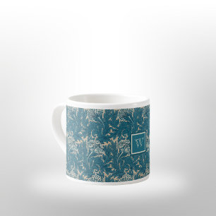 Tasse Expresso William Morris Tealish Blue Tulip avec Monogramme