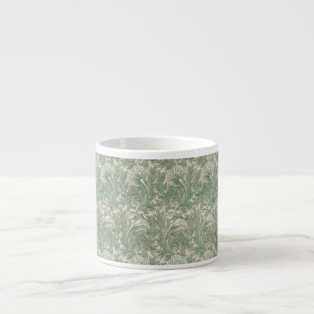 Tasse Expresso William Morris tulip fond textile vert (Devant)