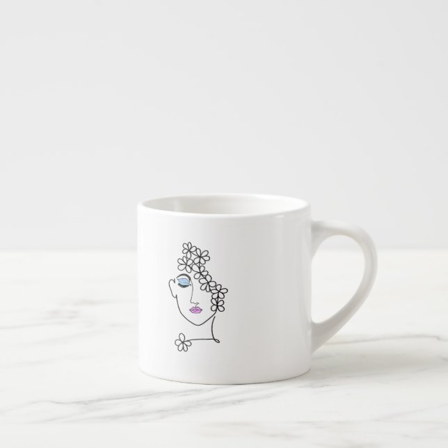 Tasse Expresso Woman With Flowers Line Art   (Droite)
