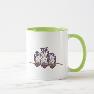 Tasse Famille de hibou géométrique stylisée violet