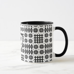 Tasse Faux Welsh Tapestry Motif Monogramme noir, blanc