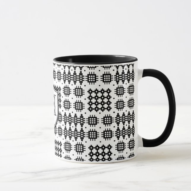 Tasse Faux Welsh Tapestry Motif Monogramme noir, blanc (Droite)