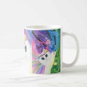 Tasse féerique blanche d'art de roses de papillons
