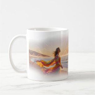 Tasse Femme Marchant sur la Plage Vague Énergétiqu