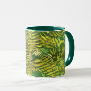 Tasse Ferne, frondes, fleuris, vert jaune doré vert