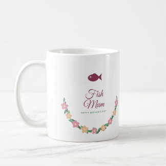 Tasse Fête des Mères Fish Mum, Guirlande Florale