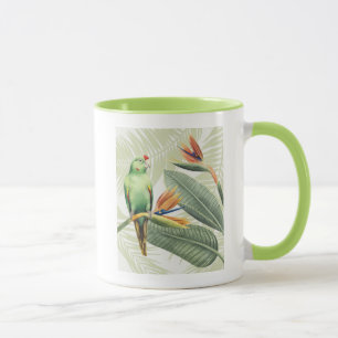 Tasse Feuilles De Palmiers Avec Oiseau Vert